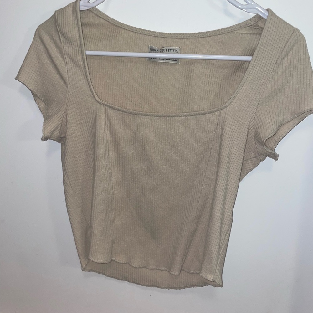 Urban Outfitters Ribbed Square Neck Crop Top in Beige